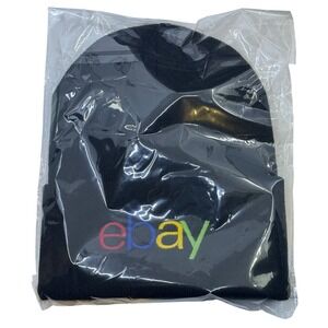 eBay Logo Beanie Hat Black Knit Cuffed Embroidered Multi Color Promo Headwear
